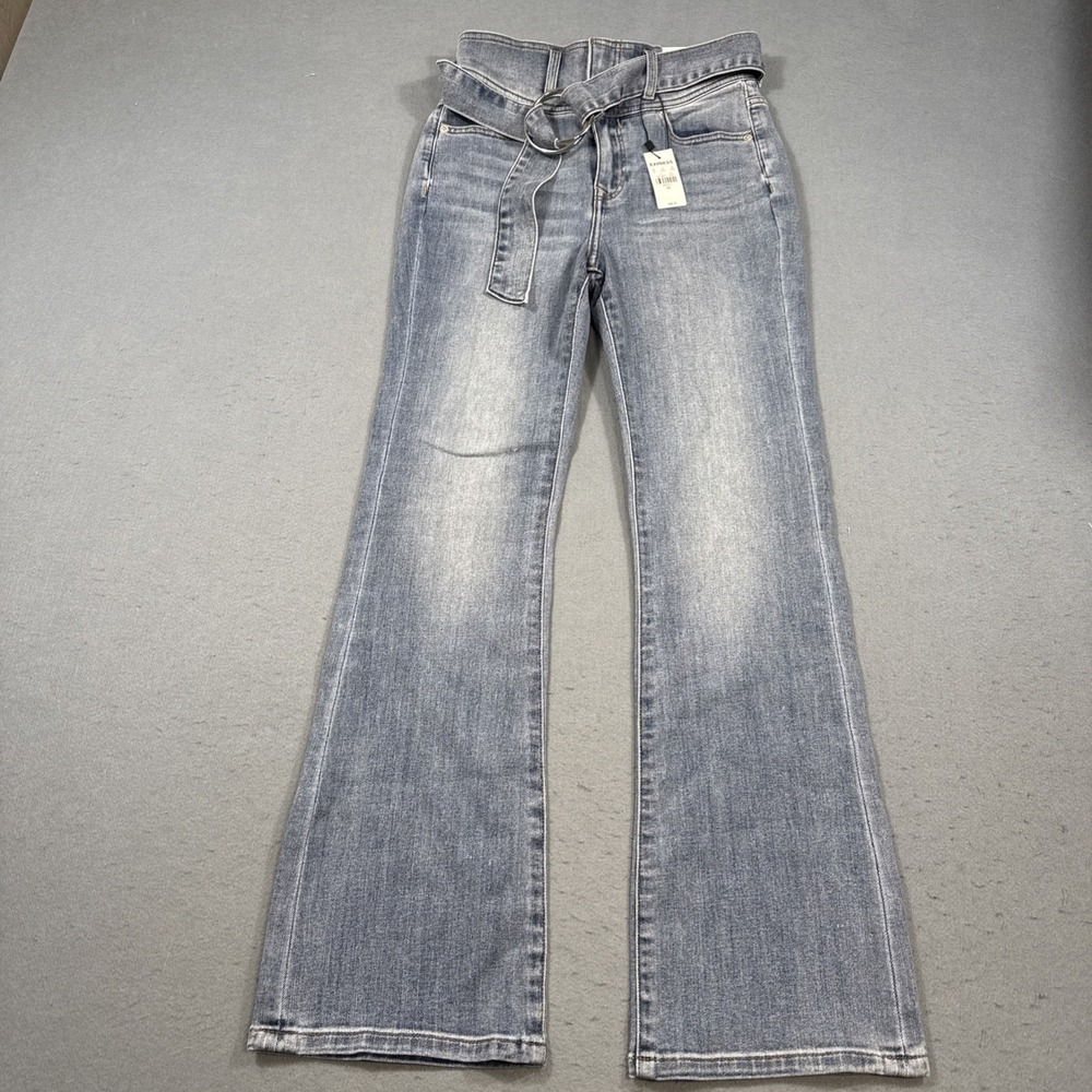 Express BOOT SUPER HIGH RISE STRETCH 2S/2C BELTED LIGHT WASH NWT